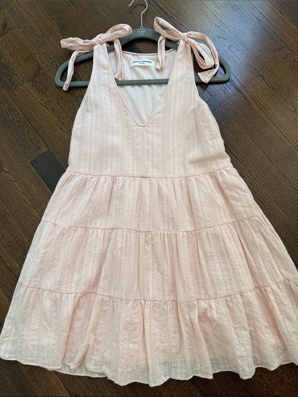 Amanda Uprichard Light Pink Tie-Shoulder Tiered Dress